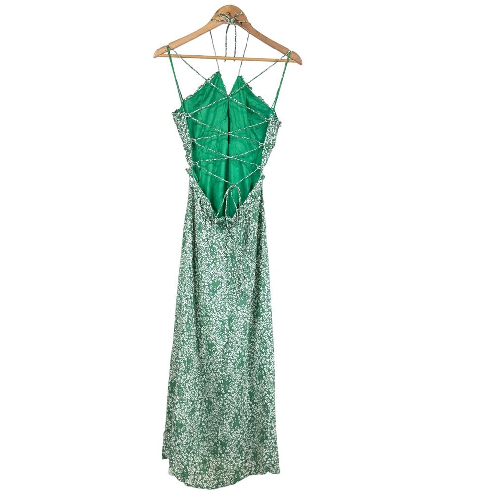 ASTR the Label NWT Amalea Crepe Maxi Dress Green Floral Size L Strappy Open Back - Picture 5 of 11